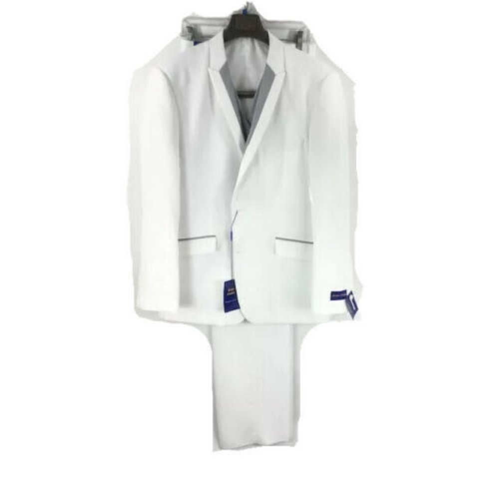 Tony Blake Men's White Gray Suit 3 Piece Slim Fit Flat Front Pants Size 40S